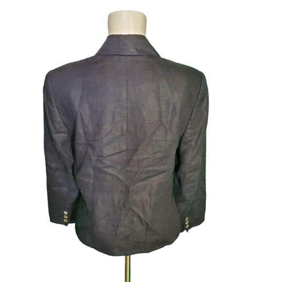 Lord & Taylor Vintage Navy Linen Embroidered Jacket Blazer Pearl Buttons sz 6P - Picture 5 of 7